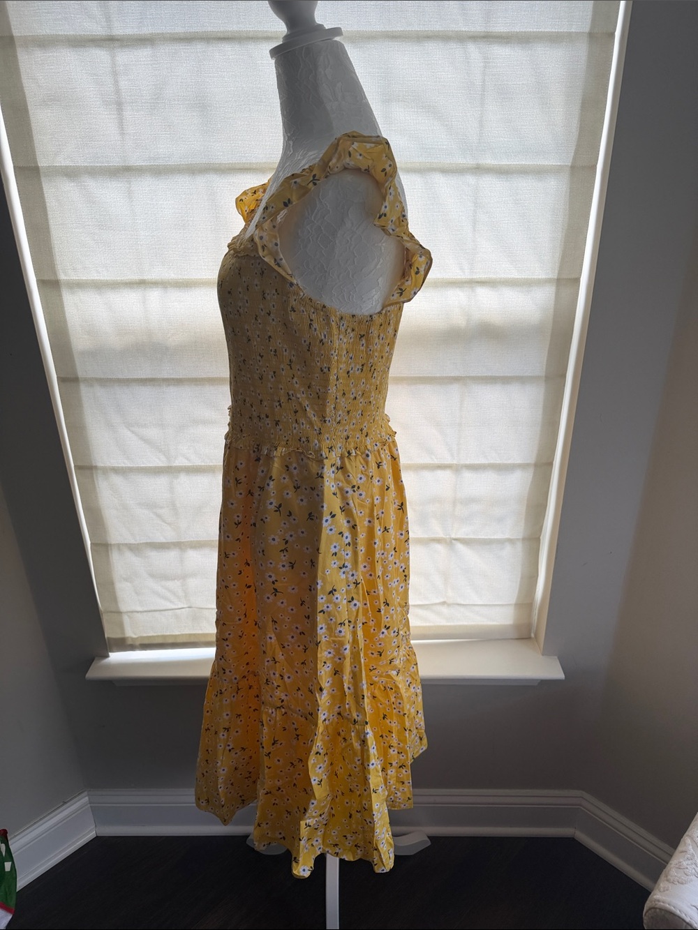 kate spade Yellow Floral Smocked Midi Dress with Ruffle Straps - Picture 3 of 5